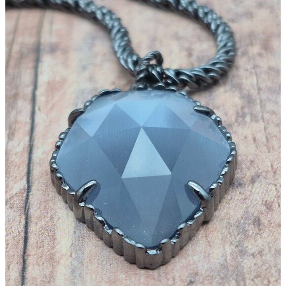 Kendra Scott Rare Slate Cats Eyes Gunmetal Corla Necklace Long Chain 30"  MINT - Picture 8 of 14